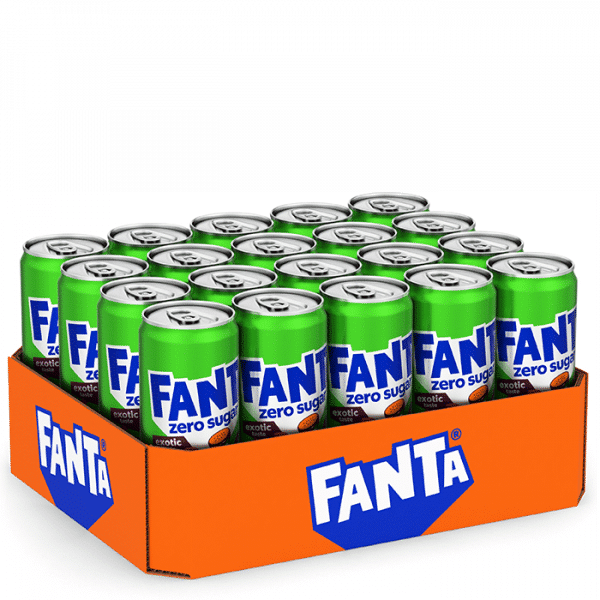 20 x Fanta Exotic Zero Sugar, 33 cl, kort datum